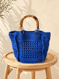 Cobalt Bamboo Muse blue crochet tote
Handmade blue crochet handbag with bamboo handles
Luxury Italian crochet tote by BAGfy