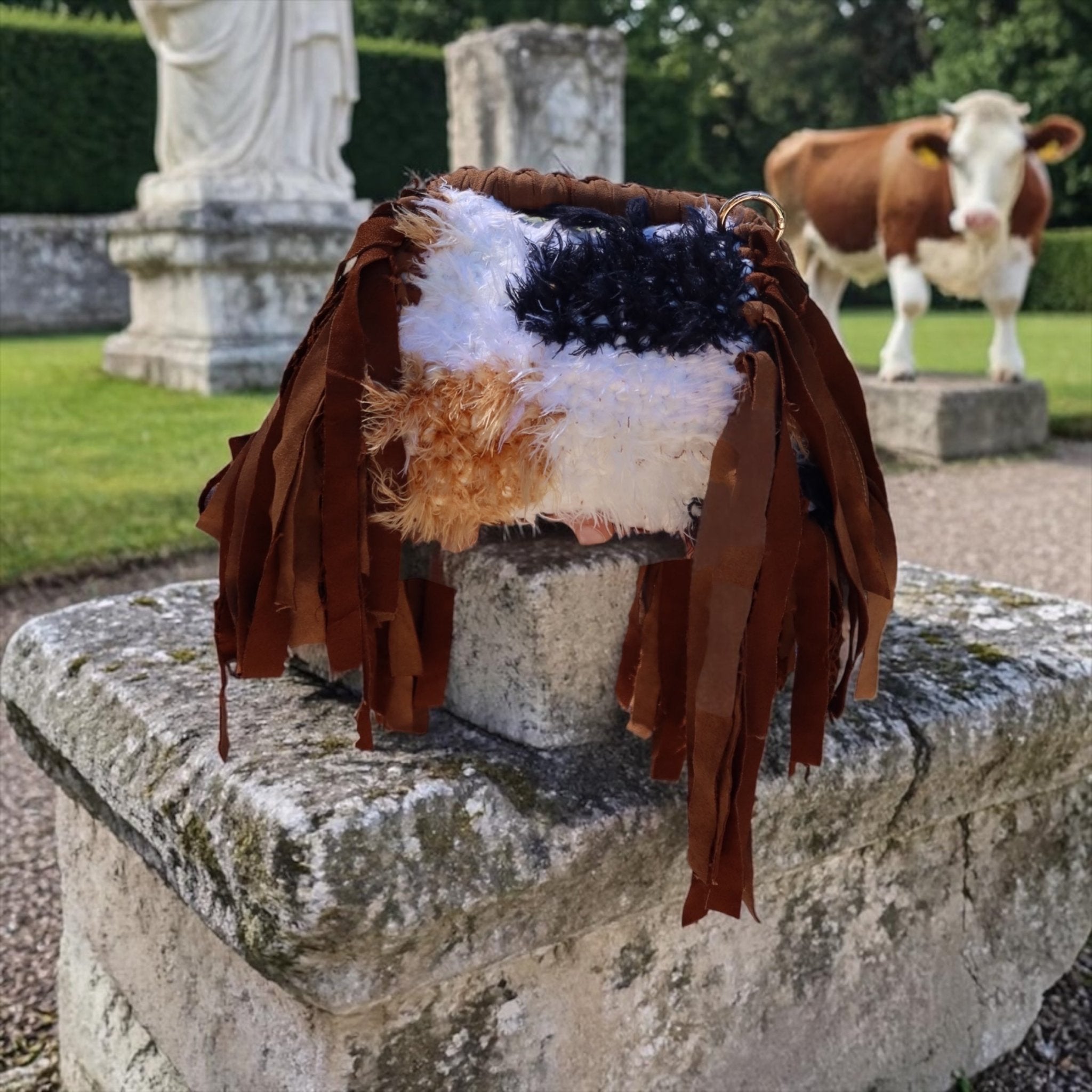 Cow Muse — Fringed Crochet & Faux Fur Bag Made in Italy - BAGfy