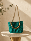 Emerald Chain Muse — Emerald Green Crochet Bag with Gold Chain - BAGfy