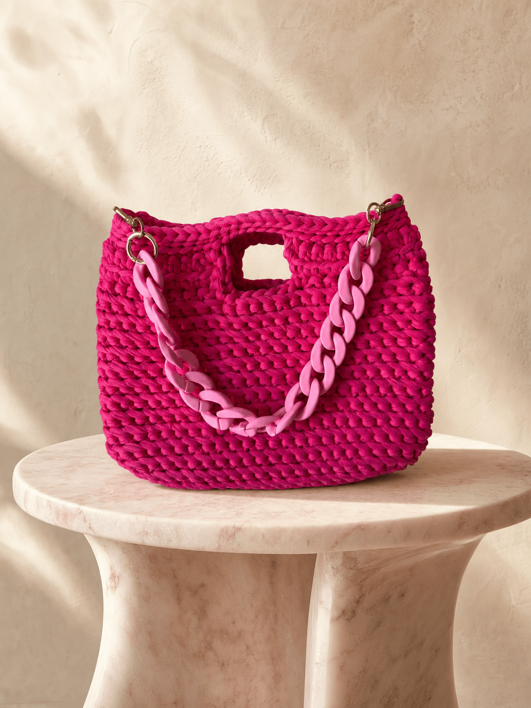 Fuchsia Chain Muse — Fuchsia Crochet Bag with Pink Chain - BAGfy