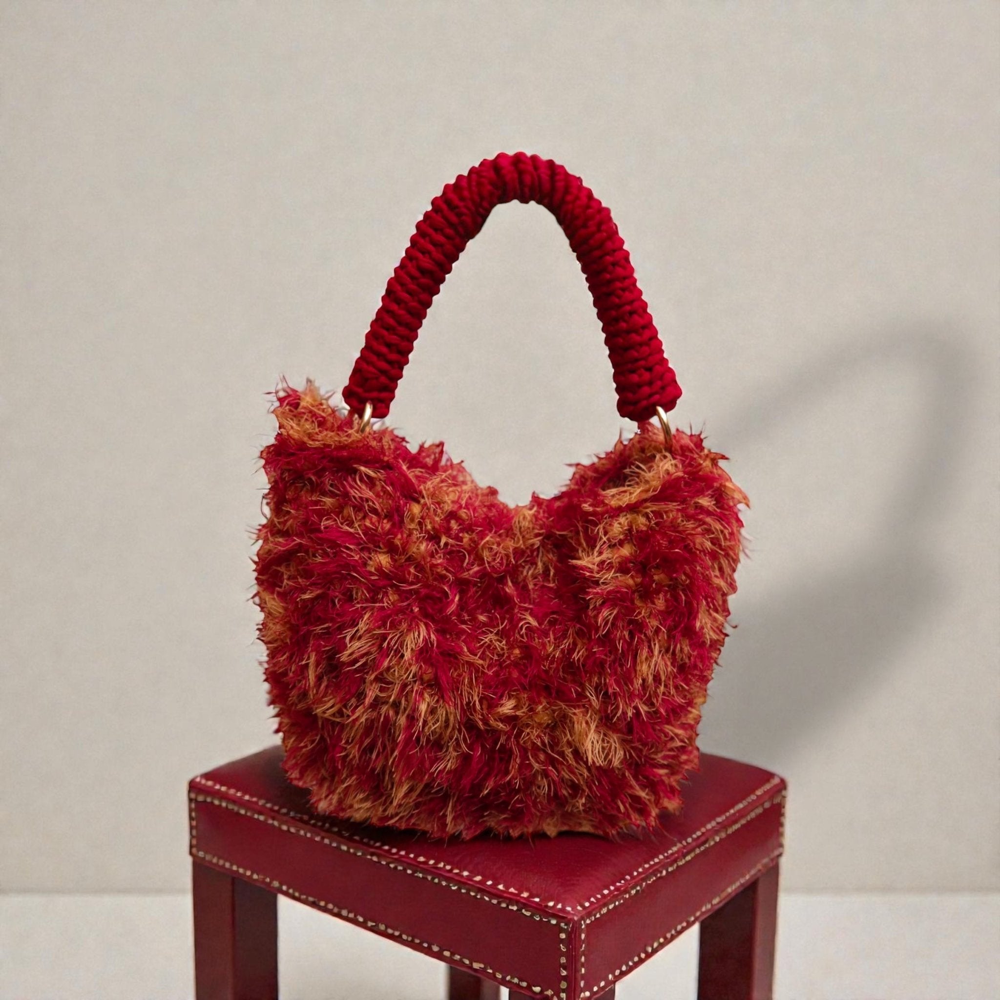 Inferna Muse red textured fur and crochet bag made in Italy