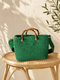 Green Bamboo Muse — Green Crochet Bag with Bamboo Handle - BAGfy