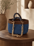 Indigo Chain Muse — Blue Crochet Bag with Gold Chain - BAGfy