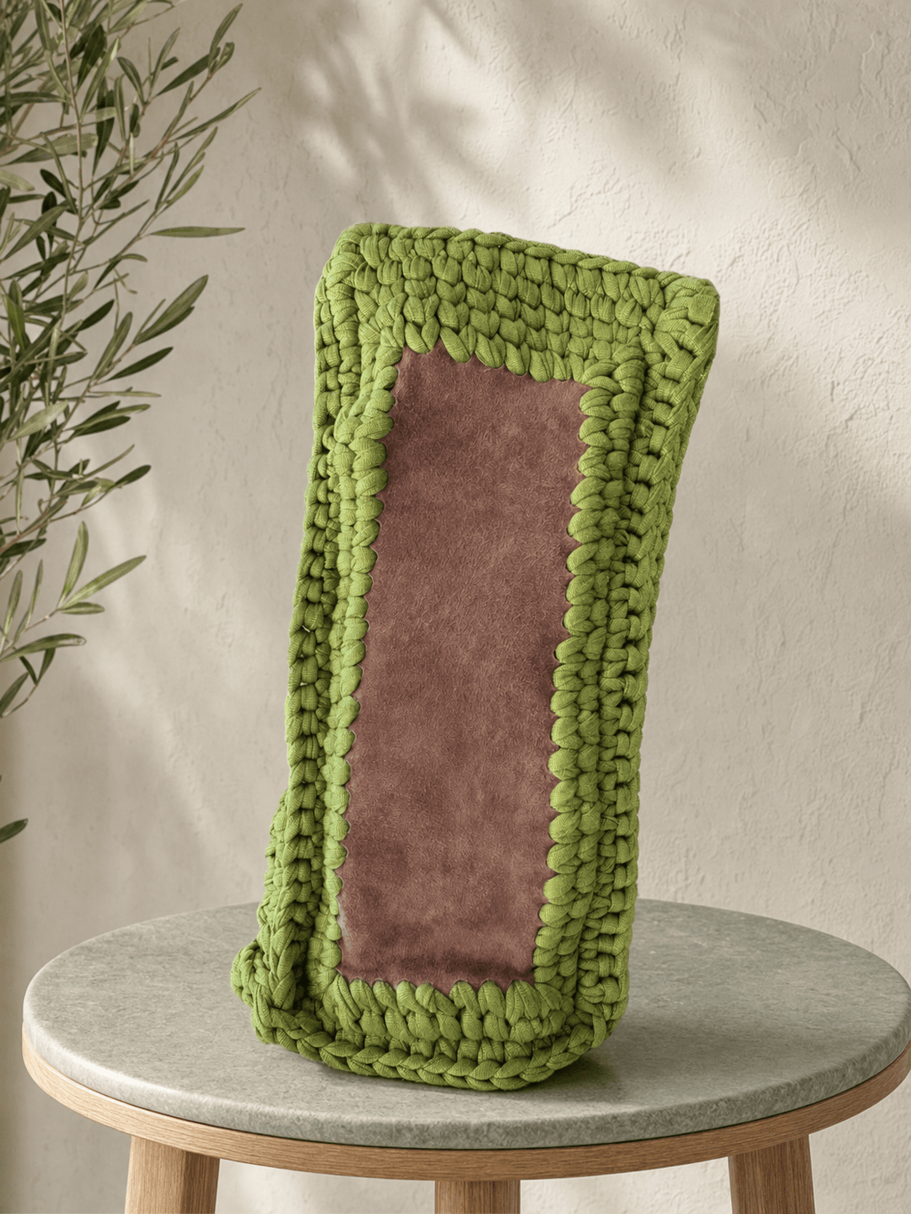 Olive Suede Vine Muse — Green Crochet Tote with Botanical Embroidery - BAGfy