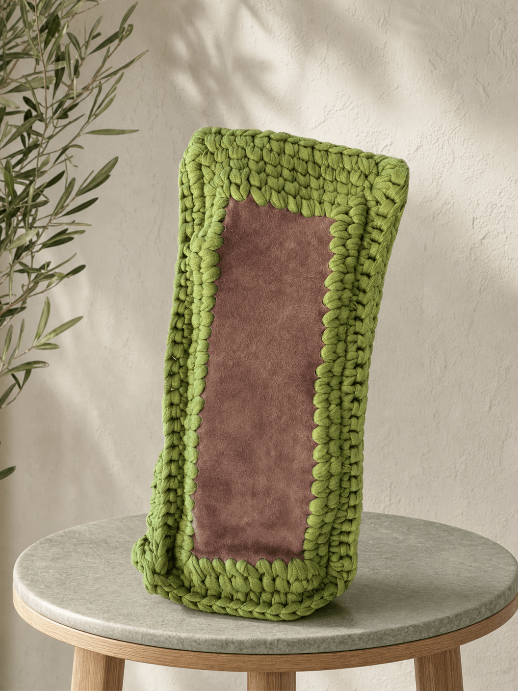 Olive Suede Vine Muse — Green Crochet Tote with Botanical Embroidery - BAGfy