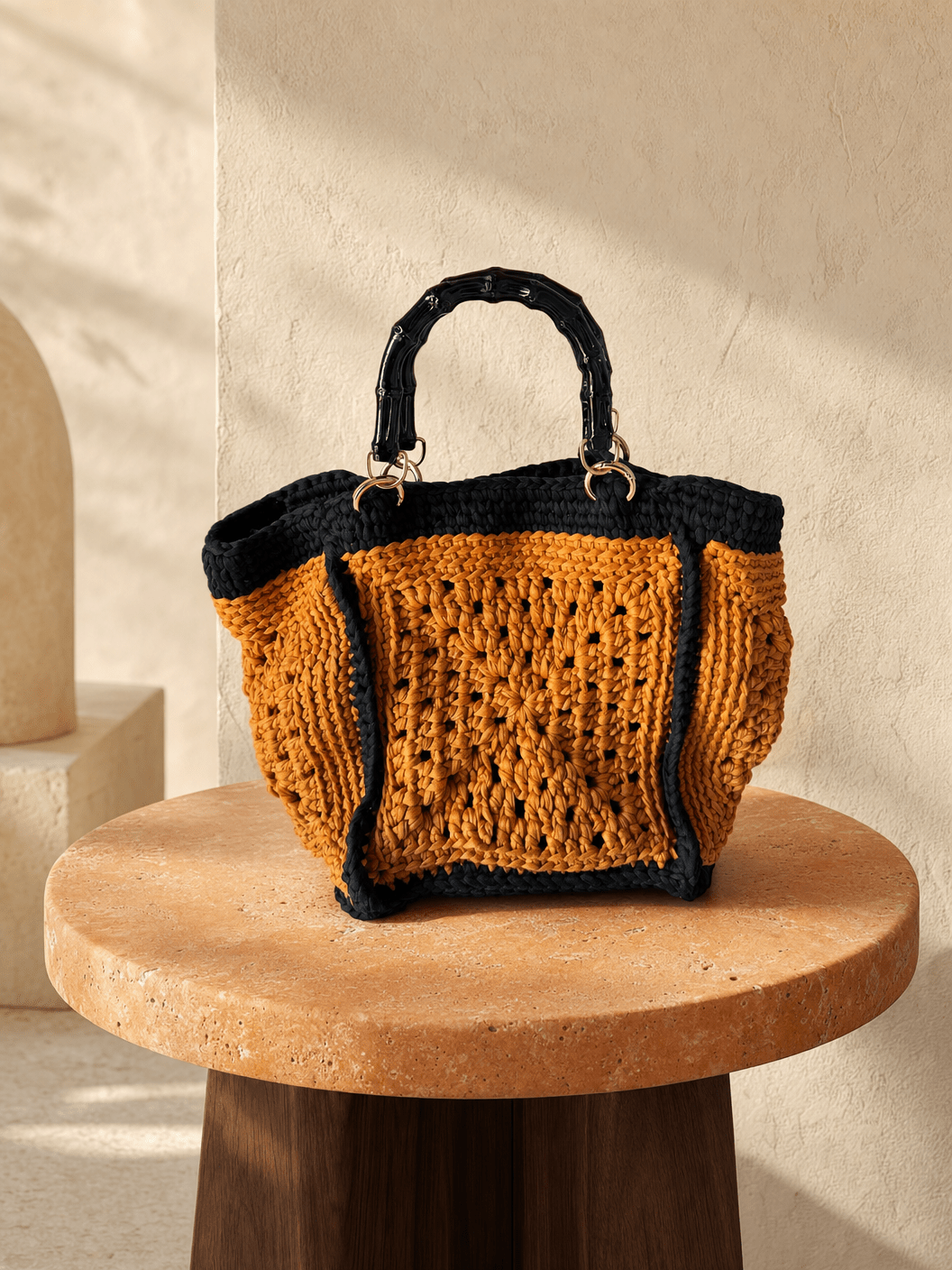 Orange Noir Bamboo Muse — Orange and Black Crochet Tote - BAGfy