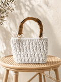 Pearl Bamboo Muse — White Crochet Mini Bag with Bamboo Handle - BAGfy