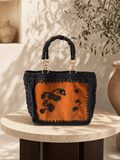 Suede Noir Muse — Black Crochet Tote with Suede Panel - BAGfy