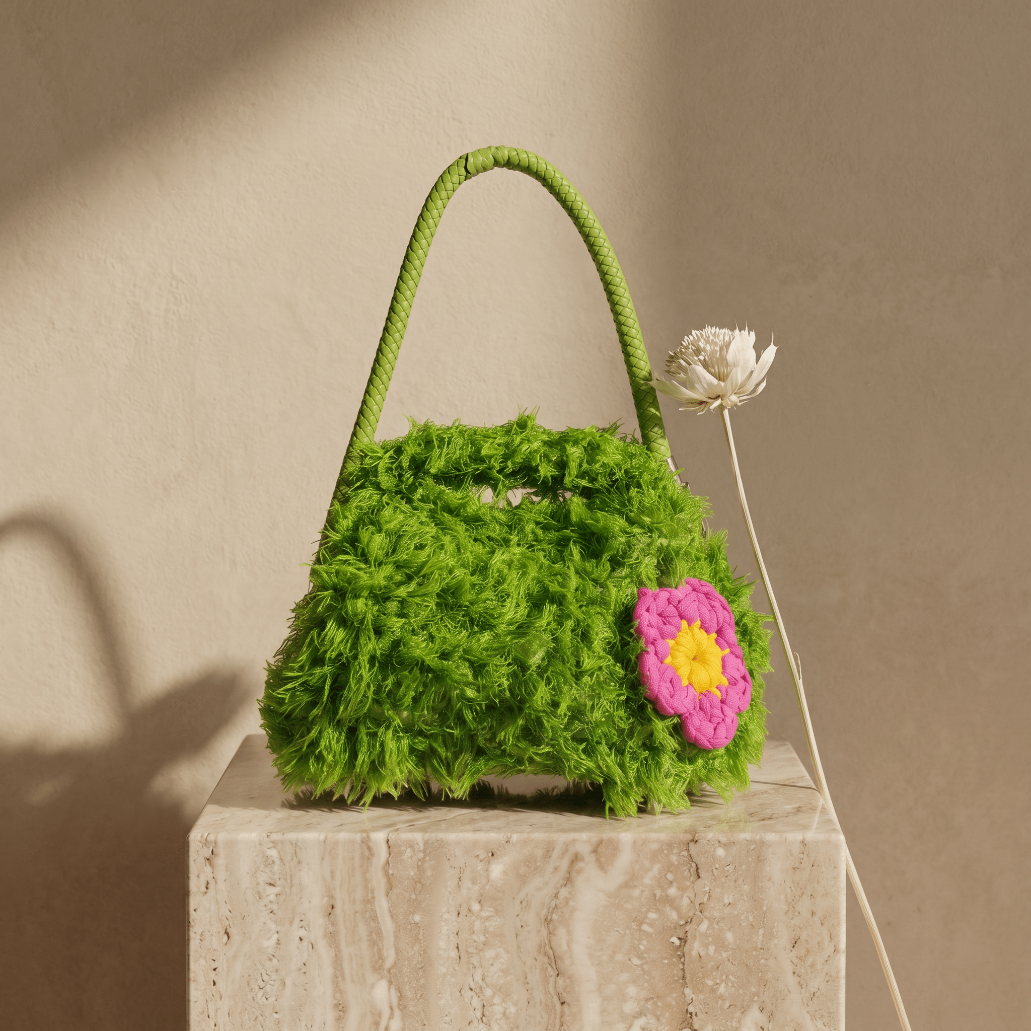 Verdant Muse – Luxury Eco - Fur Crochet Clutch Bag | Handmade in Italy - BAGfy